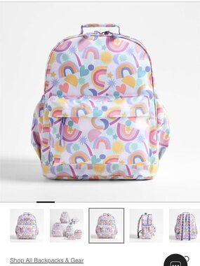 Crate&Barrel Pastel Rainbow Kids Backpack - Lavender, Pink, Yellow, Aqua